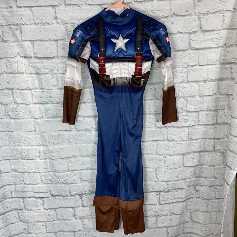Captain America muscle halloween costume and mask boys M 7-8